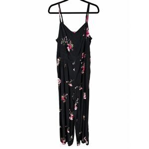 Torrid Jumpsuit Womens 2 2X Plus Black Floral Wide Leg Pockets Boho Cottagecore